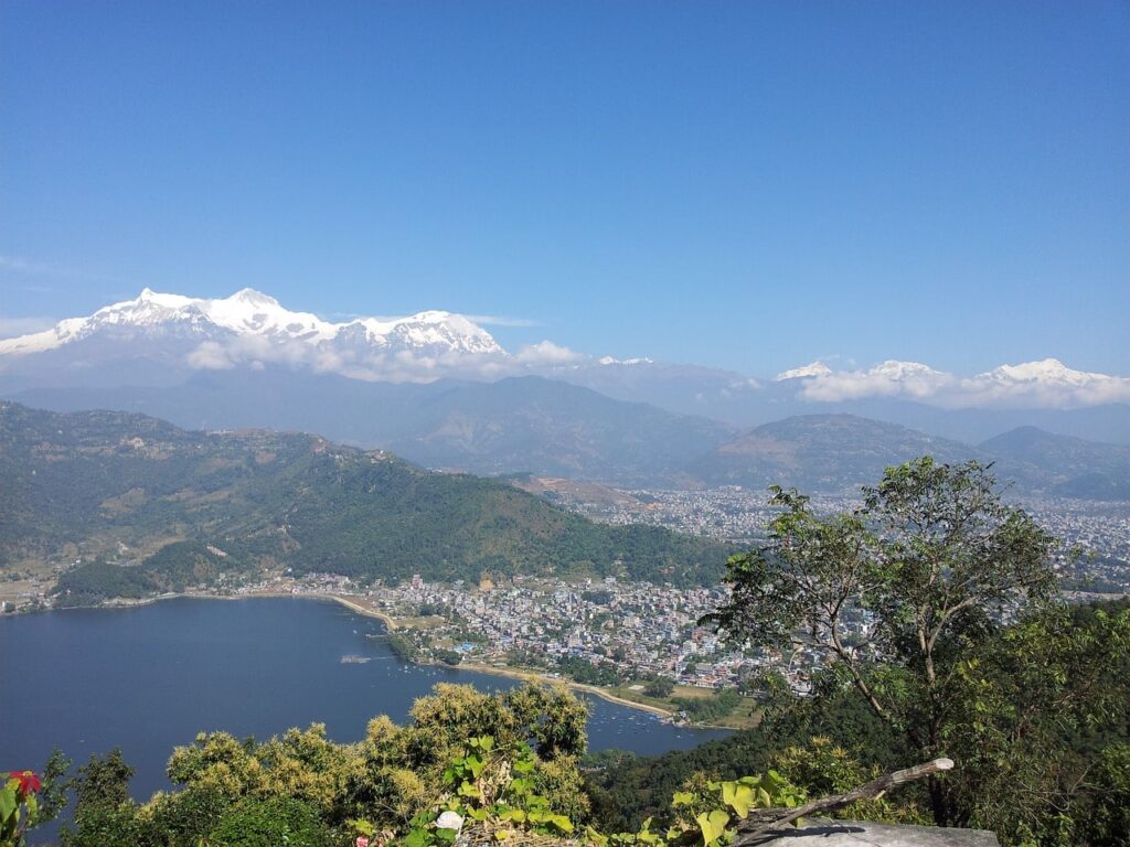 A breathtaking view of the Annapurna ranges from the World Peace Pagoda—one of the best places to visit in Pokhara for panoramic Himalayan vistas and spiritual serenity.