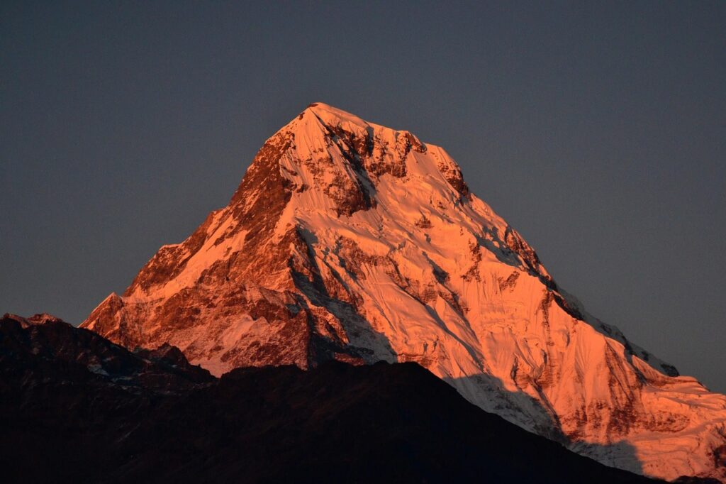 Beautiful sunrise over the Annapurna mountains.