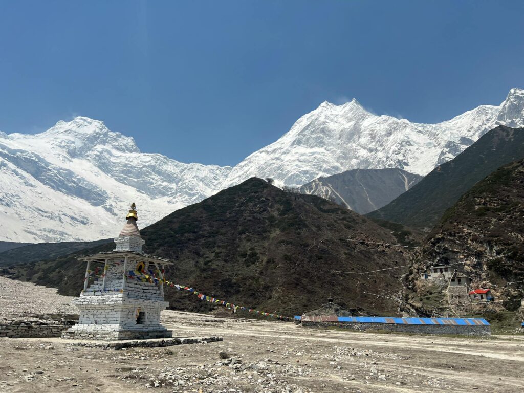 Manaslu Peak standing tall at 8163 meters – a majestic view on the Manaslu Circuit Trek route, ideal for Nepali trekkers seeking affordable high-altitude adventure.