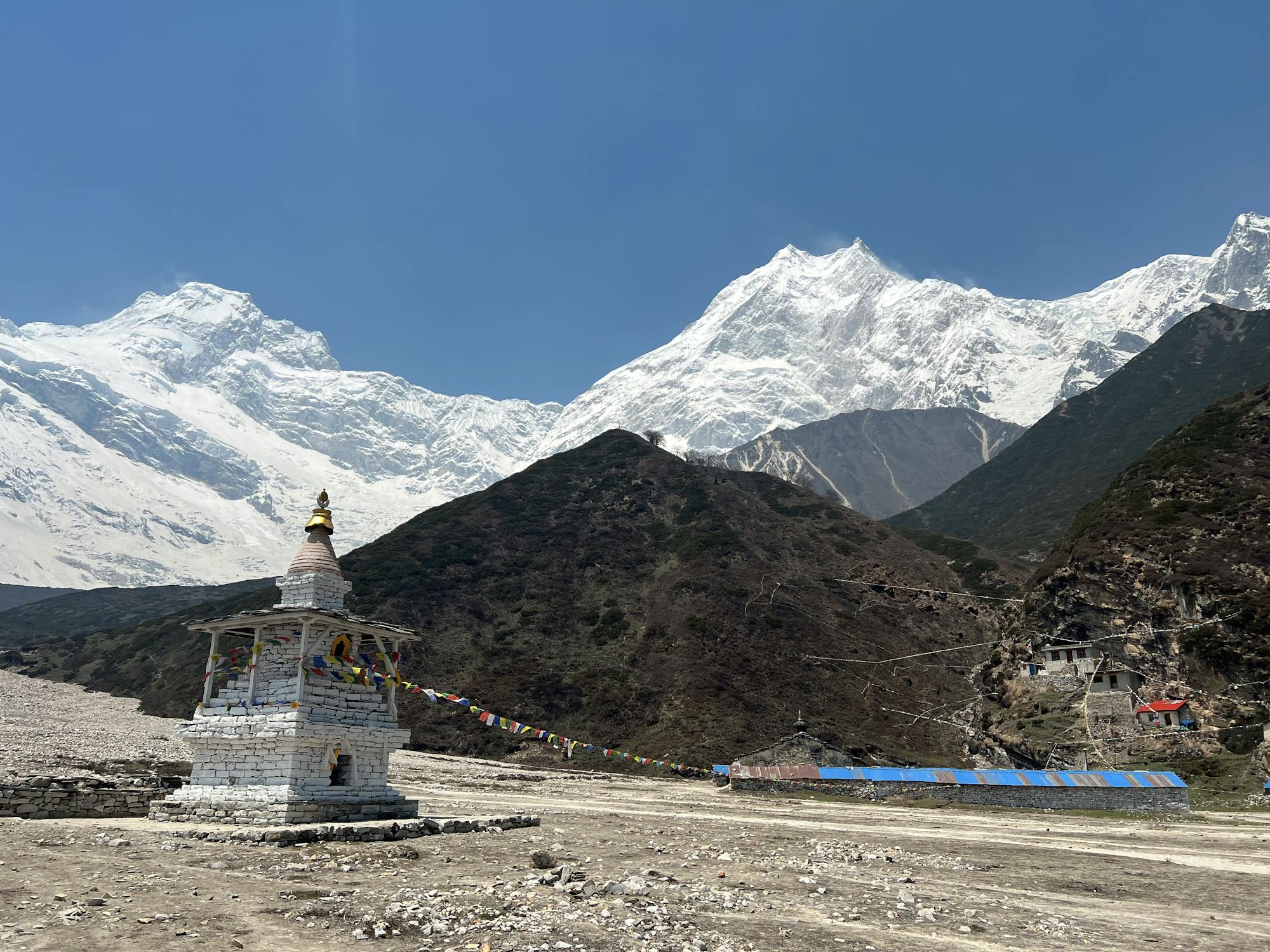 Manaslu Peak standing tall at 8163 meters – a majestic view on the Manaslu Circuit Trek route, ideal for Nepali trekkers seeking affordable high-altitude adventure.