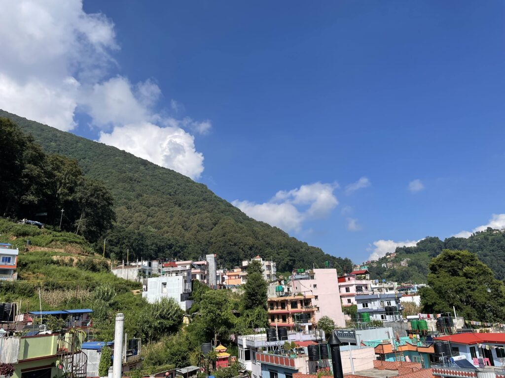 Peaceful views of Nagarjuna forest and the green hills surrounding Tarkeshwar from the apartment balcony.