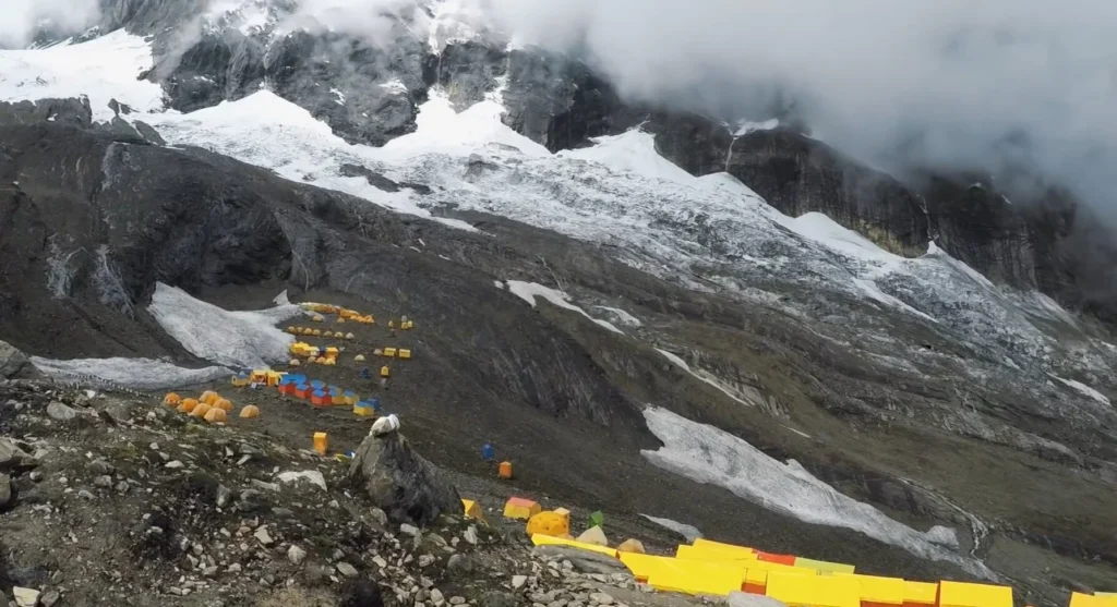 manaslu-base-camp Manaslu Base Camp sits beneath the massive south face of Mount Manaslu at the edge of glaciers.