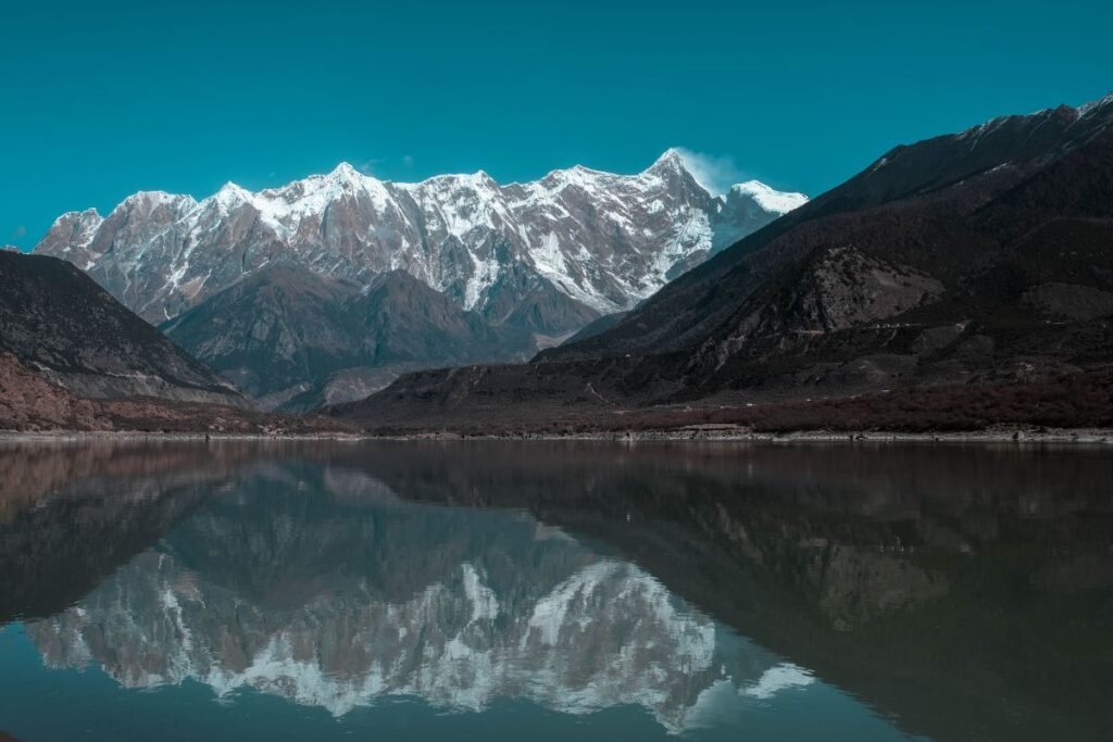 beautiful mountain backdrop on birendra lake
